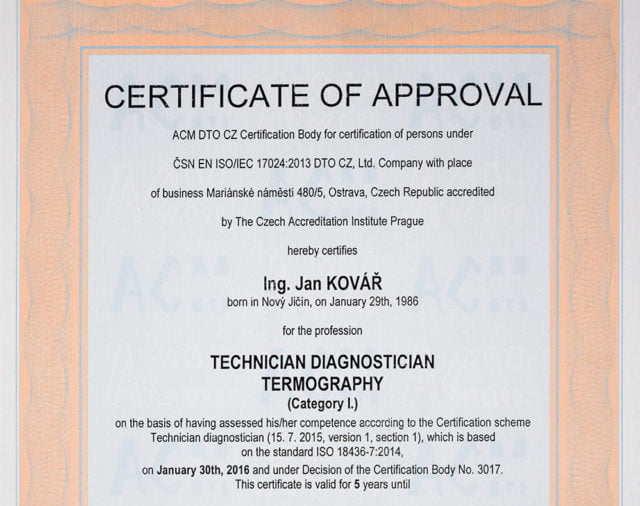 certifikát technik diagnostik termografie